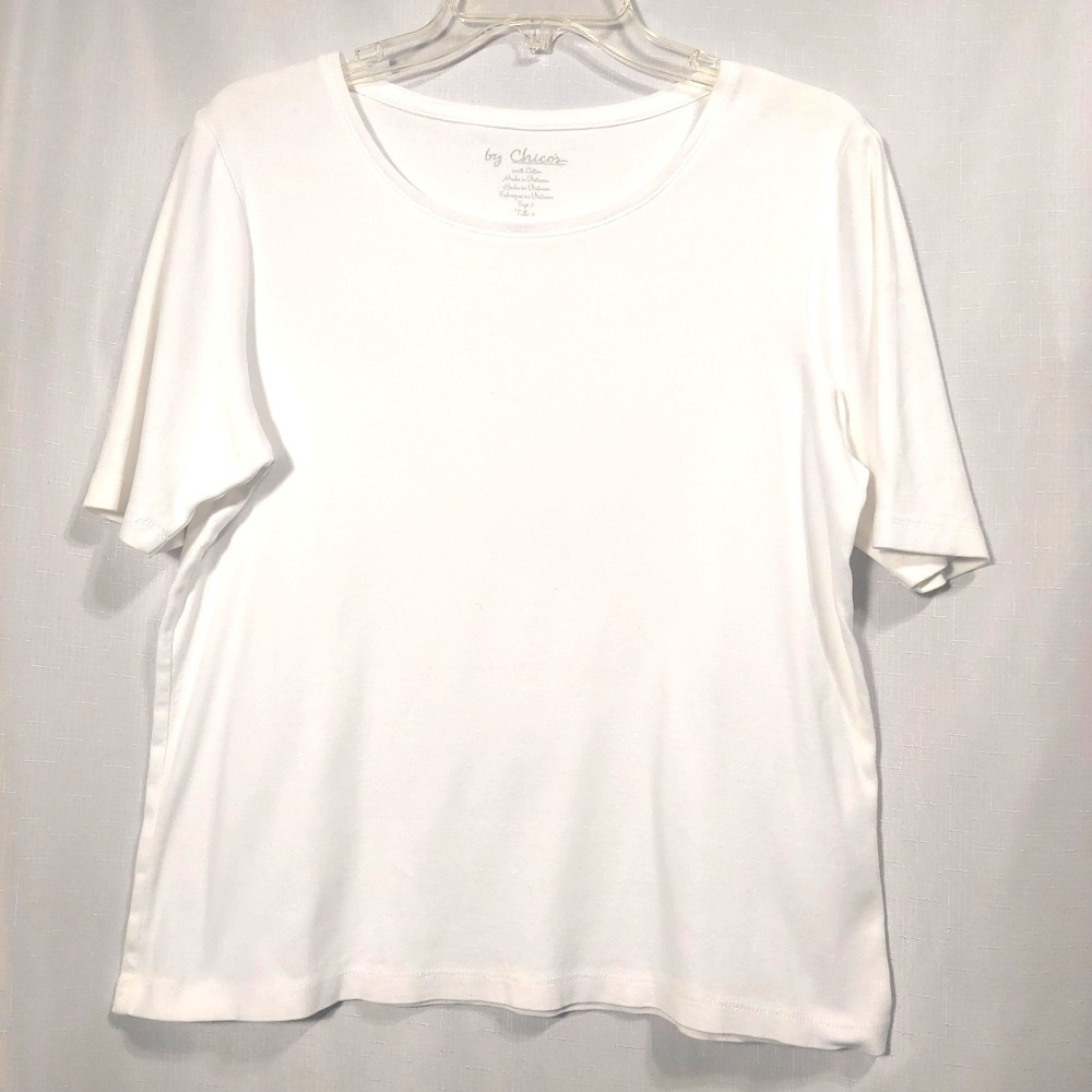 Chico's Womens 2 (US12) White Pullover Tee Top Short Sleeves Round Neck Cotton